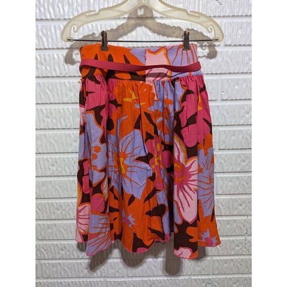 A.B.S. by Allen Schwartz Women's Orange Purple Floral Belted Full Skirt Size 2 - Picture 4 of 6